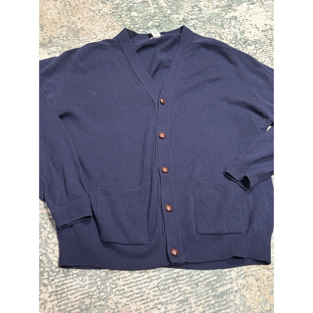 Vintage L.L. Bean 100% Lambswool Cardigan Sweater Navy Blue Men's XL